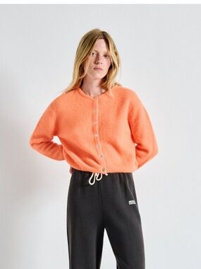 American Vintage Women's Orange Button-Up Knit Cardigan Sweater